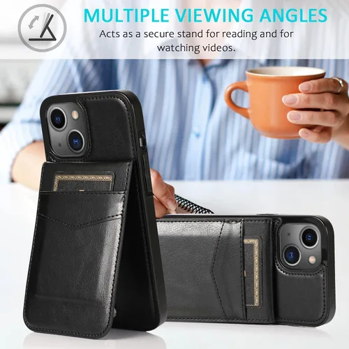 Vista 4 de Asuwish Funda compatible con iPhone 15 de 6.1 pulgadas con protector de pantalla de vidrio templado y tarjetero para tarjetas de crédito, soporte