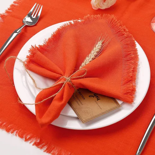 Vista 3 de Juego de 8 servilletas de tela de lino de algodón para el día de San Valentín, servilletas hechas a mano con flecos para bodas elegantes, Navidad