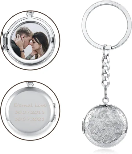 Vista 4 de Personalized Master Collar con medallón de fotos personalizado que sostiene imágenes grabadas de acero inoxidable con texto fotográfico colgante