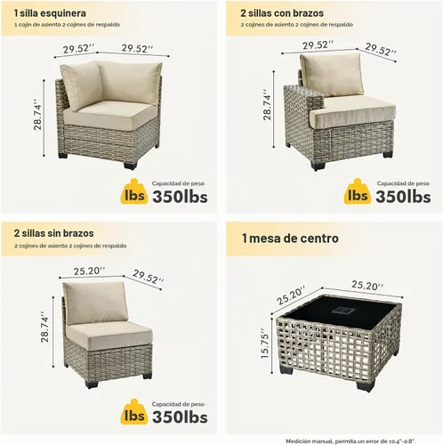 Vista 7 de HOOOWOOO Juego de Muebles Seccionales para Patio al Aire Libre, 6 Piezas Juegos de Conversación de Mimbre Sofá en Forma de L, Sofá Extra Profundo