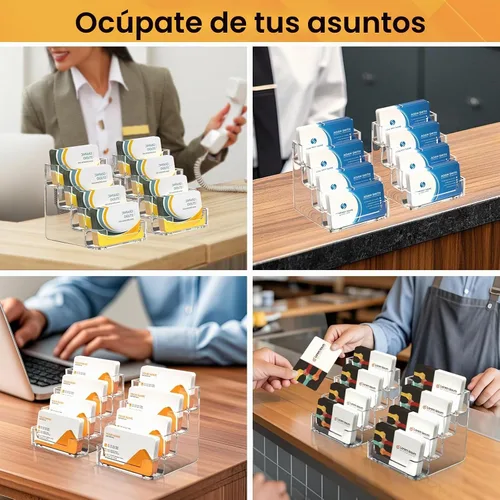 Vista 7 de MaxGear Tarjetero transparente, soporte acrílico para tarjetas de visita para escritorio con 4 niveles, soporte de plástico transparente
