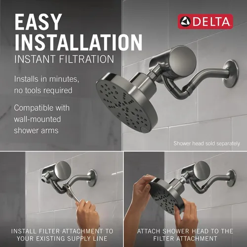 Vista 5 de Accesorio de Filtro de Ducha Premium Delta Faucet Clarifi con Filtro, Filtro de Ducha para Agua Dura, Filtro de Cabezal de Ducha, Negro Acero
