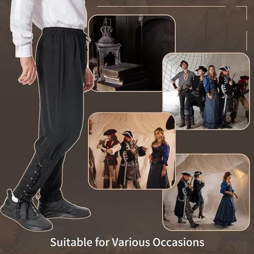 Vista 5 de Pantalones con bandas de tobillo para hombre, para primavera, verano, otoño, medieval, vikingo, navegador, pantalones renacentistas