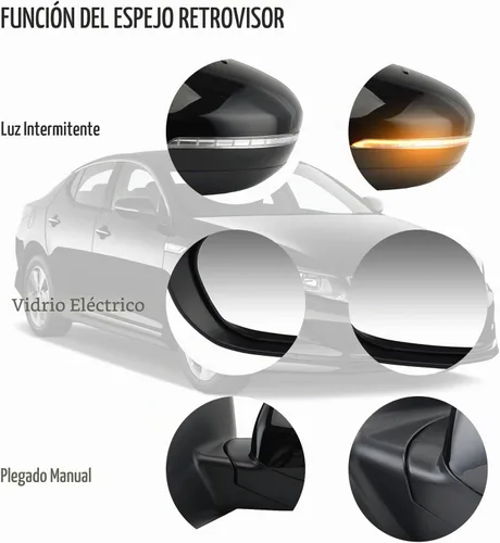 Vista 3 de Espejo lateral del conductor compatible con espejos Kia Optima 2011 2012 2013 con luz intermitente, vidrio eléctrico, plegado manual, repuesto Negro