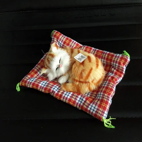 Vista 2 de Simulación de gato encantador hacer sonidos muñeca lindo dormir gatos de peluche en tapete decoraciones de peluche gran regalo