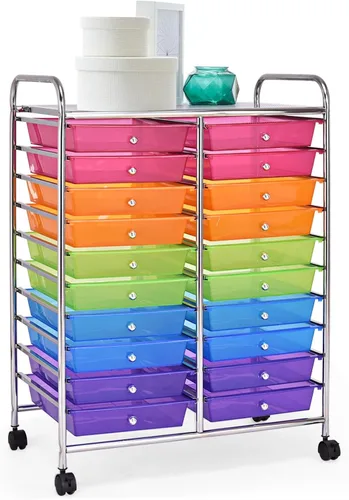 Vista 20 de DREAMADE Carrito rodante con cajones de almacenamiento, carrito utilitario con cajones de plástico extraíbles, ruedas con cerradura, carrito de arte