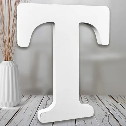 Vista 18 de AOCEAN Letras de madera blanca de 8 pulgadas, letras de madera sin terminar para pared, letras decorativas de pie en rodajas, decoración de tablero