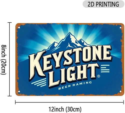 Vista 4 de Keystone Light - Letrero de lata de cerveza vintage para cervecería publicitaria, letrero de metal estampado estético para jardín, patio, bar