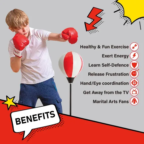 Vista 8 de Whoobli Punching Bag for Kids and Toddler Incl Boxing Gloves 3 4 5 6 7 8+ Years Old Adjustable Kids Boxing Bag with Stand Sports Toy for Boys