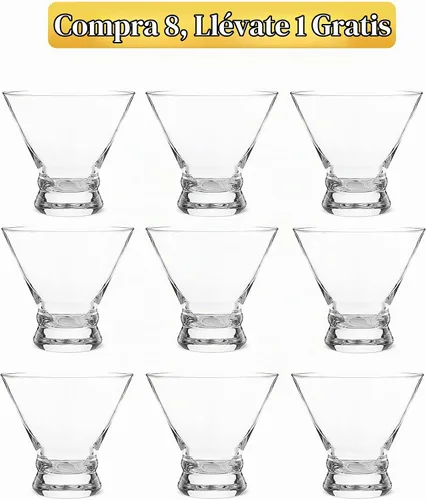 Vista 5 de Juego de vasos de Martini Mfacoy de 9 (compra 8, llévate 1 gratis), vasos de cóctel de cristal de 8 onzas, vasos de Martini sin tallo soplados a