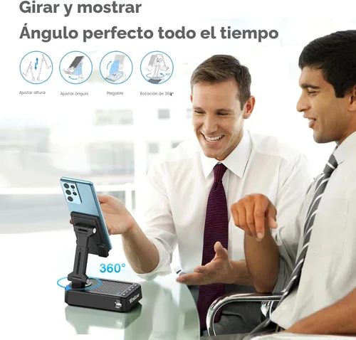Vista 3 de TechGlow Soporte plegable para teléfono celular con función de carga de altavoz Bluetooth, soporte giratorio de 360°, regalos de cumpleaños