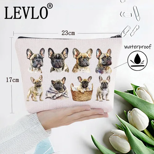Vista 2 de LEVLO Bolsa de maquillaje cosmética Bulldog Francés Regalo Mamá Francés Bulldog Dueño Bolsa de viaje Bolsa de viaje Bulldog Merch, FRENCH BULLDOG