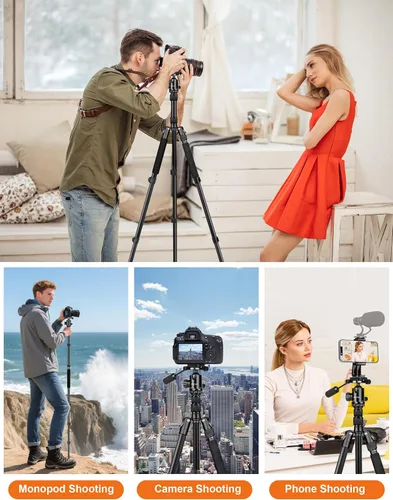 Vista 7 de Trípode de cámara JOILCAN, Trípodes y monópodos de aluminio de 83" con asa de metal, Trípode resistente para cámara DSLR, láseres, binoculares