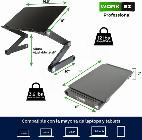 Vista 5 de Uncaged Ergonomics WorkEZ - Pie de aluminio profesional para enfriar computadora portátil con altura y ángulo adaptables / Escritorio
