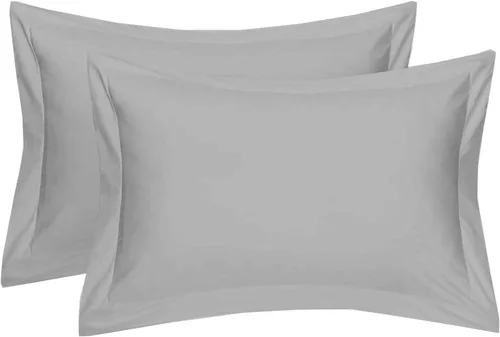 Vista 8 de Crown Collection Juego de 2 fundas de almohada tamaño Queen color gris oscuro, hipoalergénicas de 500 hilos, 100% algodón egipcio, fundas