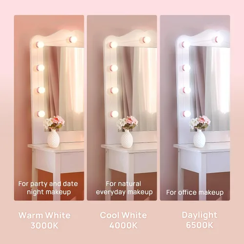 Vista 3 de Consciot Luces LED para espejo de tocador, luz de tocador estilo Hollywood con 10 focos regulables, color y brillo ajustables, cable USB, luces