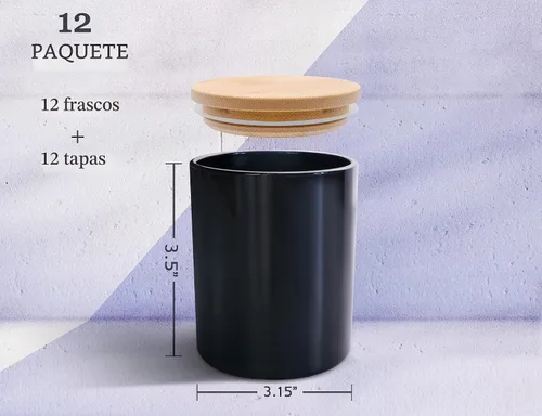 Vista 2 de Aroparc Paquete de 12 tarros de vela negros de 10 onzas con tapas, recipiente a granel para hacer suministros, color negro brillante