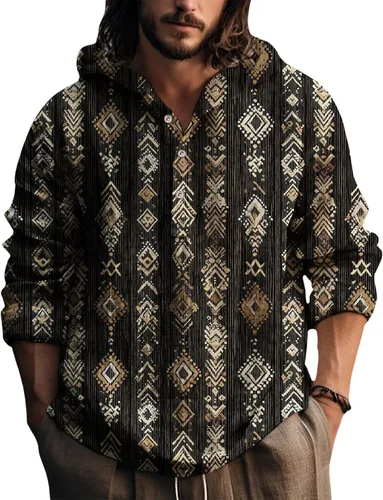 Vista 18 de Sudadera con capucha para hombre, con estampado azteca de otoño, de gran tamaño, manga larga, casual, con capucha