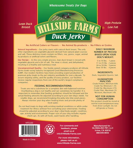 Vista 2 de Hillside Farms Golosinas de pato para perros con solo 3 ingredientes y sin rellenos, bolsa de 2 libras