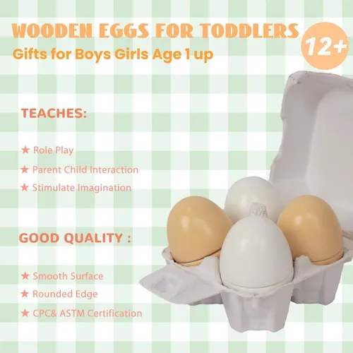 Vista 4 de Huevos de madera, 4 piezas de juguetes para cortar huevos de Pascua, juego de comida de madera para jugar a fingir, juegos de comida de juguete