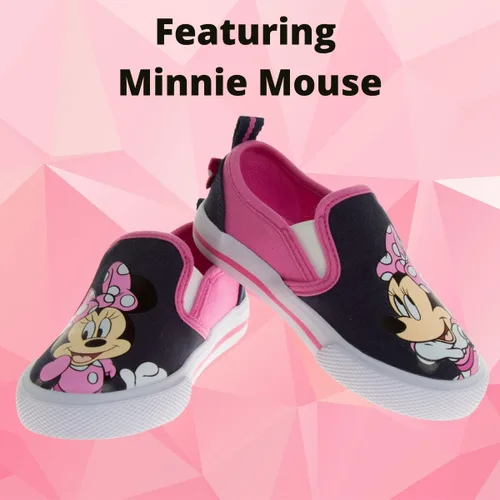 Vista 3 de Disney Minnie Mouse, Elsa Frozen, zapatos de princesa para niñas y niños pequeños, mocasín de personaje, parte superior baja, tenis casuales de lona