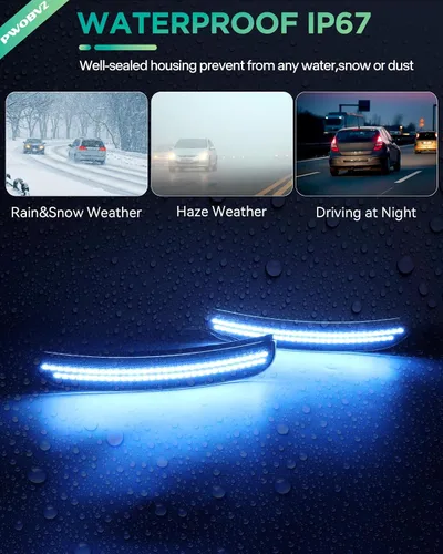 Vista 7 de Luces LED azules de marcador lateral para Dodge Charger 2015 2016 2017 2018 2019 2020 2021 2022 2023 2024, lámparas de parachoques delantero