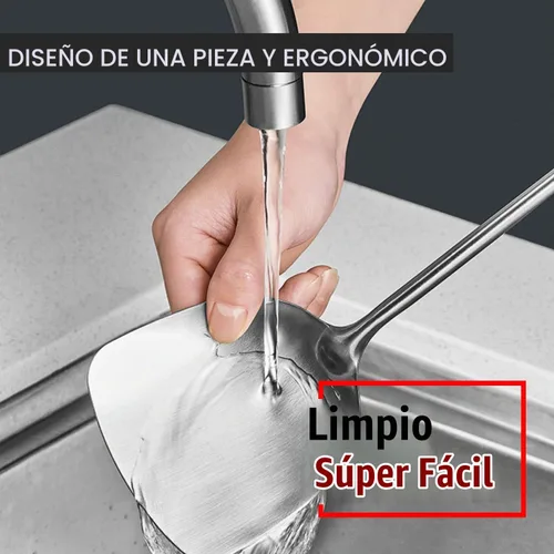 Vista 5 de Juego de 2 espátulas de acero inoxidable, espátula ranurada, espátula wok, utensilios de cocina de metal resistente para cocinar