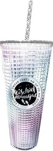 Vista 13 de Spoontiques Vaso de diamante festivo, 20 onzas - Vaso texturizado con pajita, aislamiento de doble pared, sin BPA - Una historia de Navidad