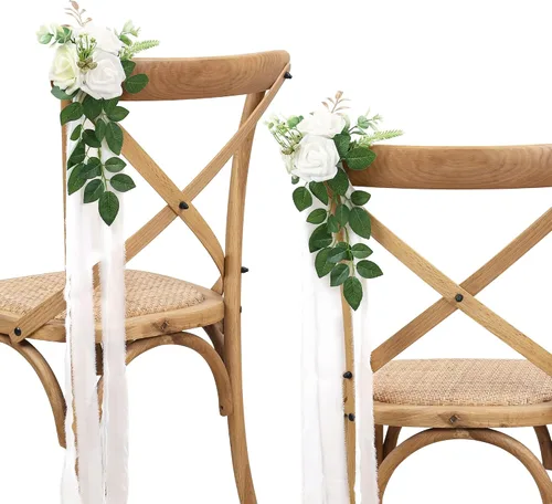 Vista 10 de Arreglo floral de pasillo para la ceremonia de la boda, juego de 10 flores para sillas de la iglesia, decoración para fiestas con flores Azul