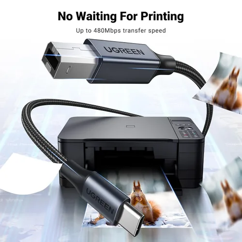 Vista 5 de UGREEN Cable de impresora USB C de 3 pies, cable USB B a C de nailon para MacBook Pro/Air, cable MIDI compatible con teclado MIDI, DAC, controlador