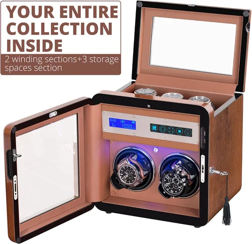 Vista 3 de Automatic Watch Winder, Luxury Walnut Watch Winder for Rolex with Quiet Motor and Adjustable Upgraded Watch Pillows, AC Adapter Watch Winder Box for
