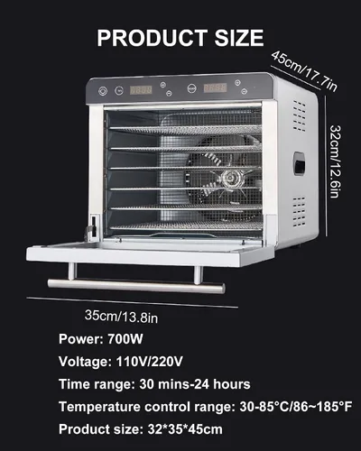 Vista 7 de 700W Stainless Steel Dehydrator Machine, with 24H Adjustable Digital Timer and LED Display Screen, Food Dryer Machine,8Tray-110V