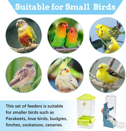 Vista 8 de Hamiledyi - Set de comederos sin ensuciar para pájaros con dispensador de agua, contenedor de semillas para periquitos, comedero automático