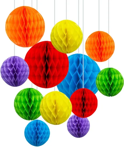 Vista 22 de ZOOYOO 12 piezas 15 cm 25 cm bolas de panal decorativas de papel de seda con pompones colgantes para cumpleaños, baby shower, boda, compromiso, Azul