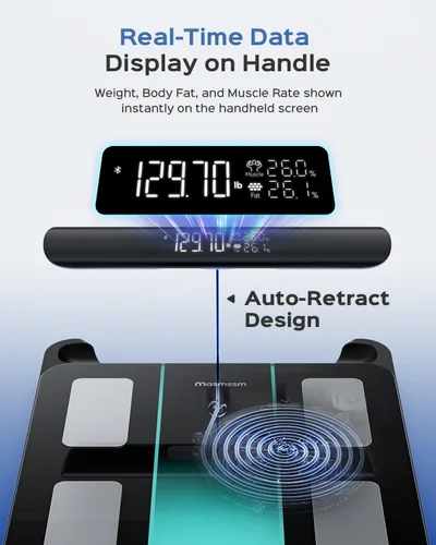 Vista 2 de Báscula inteligente para peso corporal y grasa, báscula de composición de cuerpo completo de 8 electrodos con pantalla de mango, BIA de doble