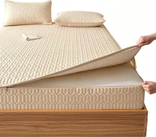 Vista 10 de Mattress Protector Zipper Closure Cover, Six-Sided Mattress Encasement Quilted for Home Hotel Bedroom Dormitory, Machine Washable Blanco