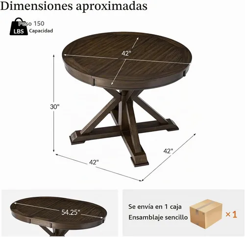Vista 4 de HULALA HOME Mesa de comedor extensible redonda ovalada de 42 a 54 pulgadas, mesa de cocina expandible de madera maciza con hojas que ahorran