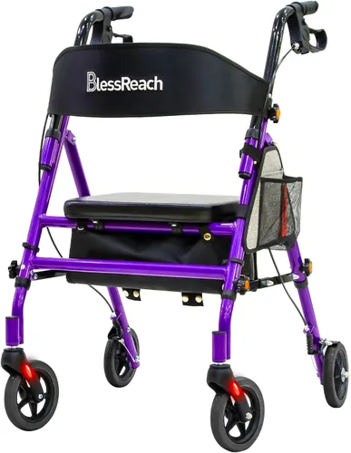 Vista 7 de BlessReach Andadores plegables ligeros con asiento para personas mayores, capacidad de 300 libras, altura ajustable de 5 posiciones, andador híbrido