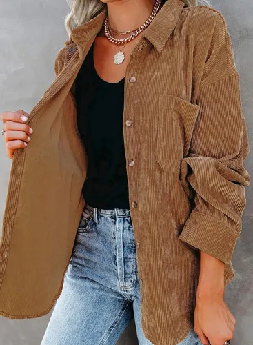 Vista 7 de Astylish - Camisas de pana para mujer, blusa informal de manga larga con botones