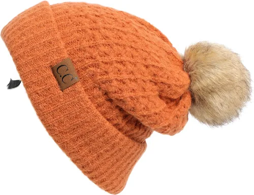 Vista 61 de Gorro unisex liso con pompón y ribete (HAT-43) de C.C Hatsandscarf Exclusives Marfil