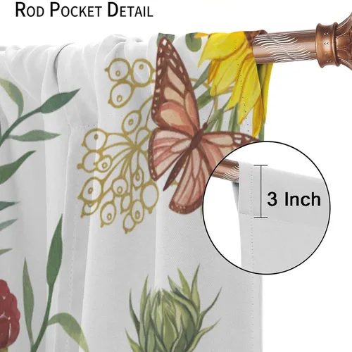 Vista 6 de Cortinas opacas de girasol, diseño natural, de granja, floral, con bolsillo para barra, para ventana, para dormitorio, sala de estar, 42 x 45