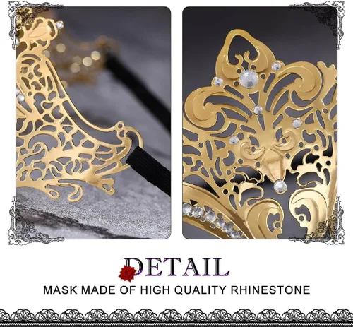 Vista 4 de Nicute Máscara de mascarada de metal brillante con diamantes de imitación para fiesta, bar, graduación, máscara veneciana, accesorio para disfraces