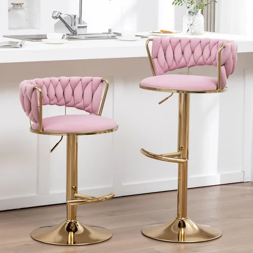 Vista 20 de Canxkun Gold - Juego de 2 taburetes de bar, sillas de bar de altura de mostrador con respaldo bajo, taburetes de bar de altura ajustable de Beige