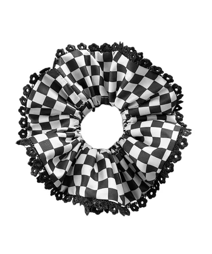 Vista 5 de Checkered Plaid Scrunchies Black White Plaid Checkered Hair Scrunchies Checkerboard BW17 (3 Pcs-A3)