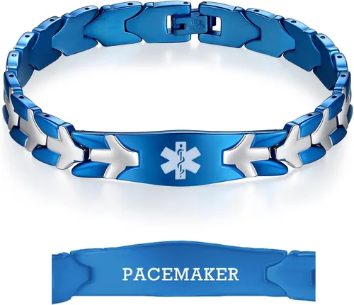 Vista 19 de LinnaLove Pulseras de alerta médica de pez volador para hombres y mujeres, pulseras médicas de acero inoxidable con grabado gratis, 8.5 pulgadas