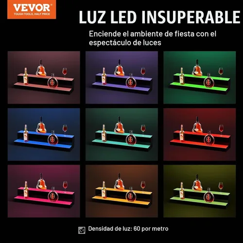 Vista 2 de VEVOR Pantalla de botella de licor con iluminación LED, 2 niveles de 30 pulgadas, compatible con USB, estante iluminado de bar para el hogar