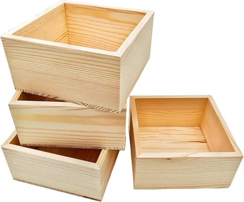 Vista 19 de Anktily 4 Pack Cajas Organizadoras de Almacenamiento de Madera para Manualidades Sin Acabar, Caja de Madera Cuadrada Pequeña de 3 x 3 x 1.6