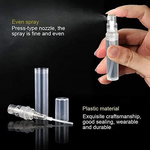 Vista 4 de Mini botella de spray transparente, 5 unidades, 0.1 fl oz, 0.1 fl oz, 0.2 fl oz, botella de spray de plástico vacía de niebla fina, botella