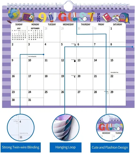 Vista 5 de Calendario de pared 2026, calendario en espiral colgante, papel de pared de noviembre de 2025 a diciembre de 2026, grosor de 11 x 8.5 pulgadas