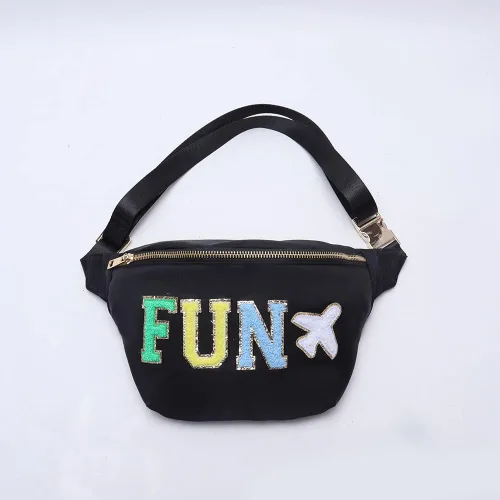 Vista 6 de YogoRun Riñonera Bolso de la correa de las mujeres para los hombres Nylon, Negro-Fun, Moda
